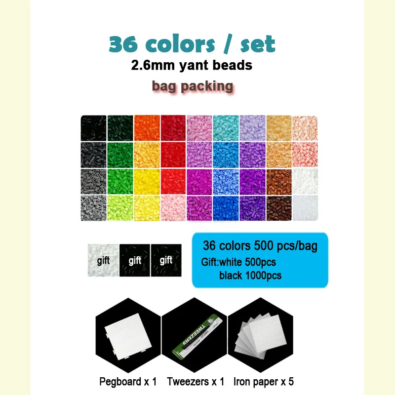 Yantjouet 2,6 mm Yant Perler Kit 36color/sæt Sort Hvid for Børne Hama Perler Perle Diy Gåder Høj Kvalitet Gave børn Legetøj