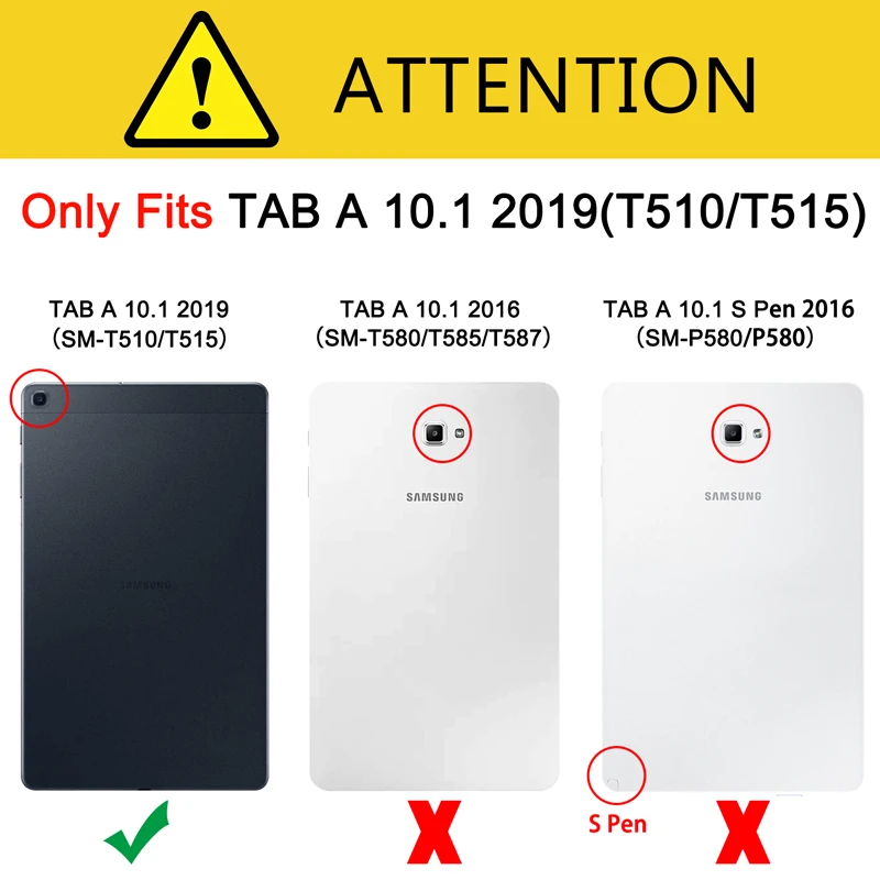Tablet etui til Samsung Galaxy Tab 10.1 2019 T510 T515 SM-T510 SM-T515 Lys Dækning Trifold Stå Hard Shell med Stilarter +Film