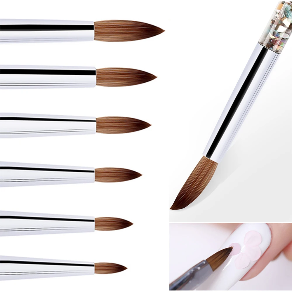 1stk Søm Crystal Udskæring Brush Tool, Manicure Akryl Negle Runde Nail Art Pensel Med Flydende Glimmer Håndtag i 7 Størrelser