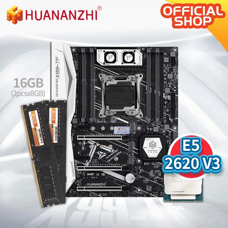 HUANANZHI X99 TF X99 Bundkort med Intel XEON E5-2620 V3 med 2*8G DDR4 IKKE-ECC-hukommelse combo sæt NVME SATA 3.0 OG USB 3.0