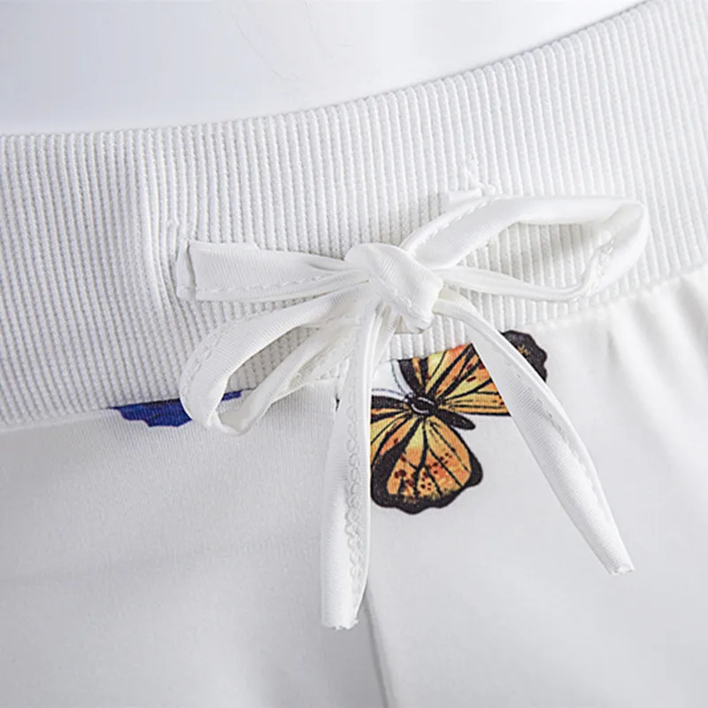 Kvinder To Delt Sæt Print Butterfly Flower Træningsdragt Langærmet Top+Bukser Sved Passer Lounge Wear Tøj Matchende Sæt Femme