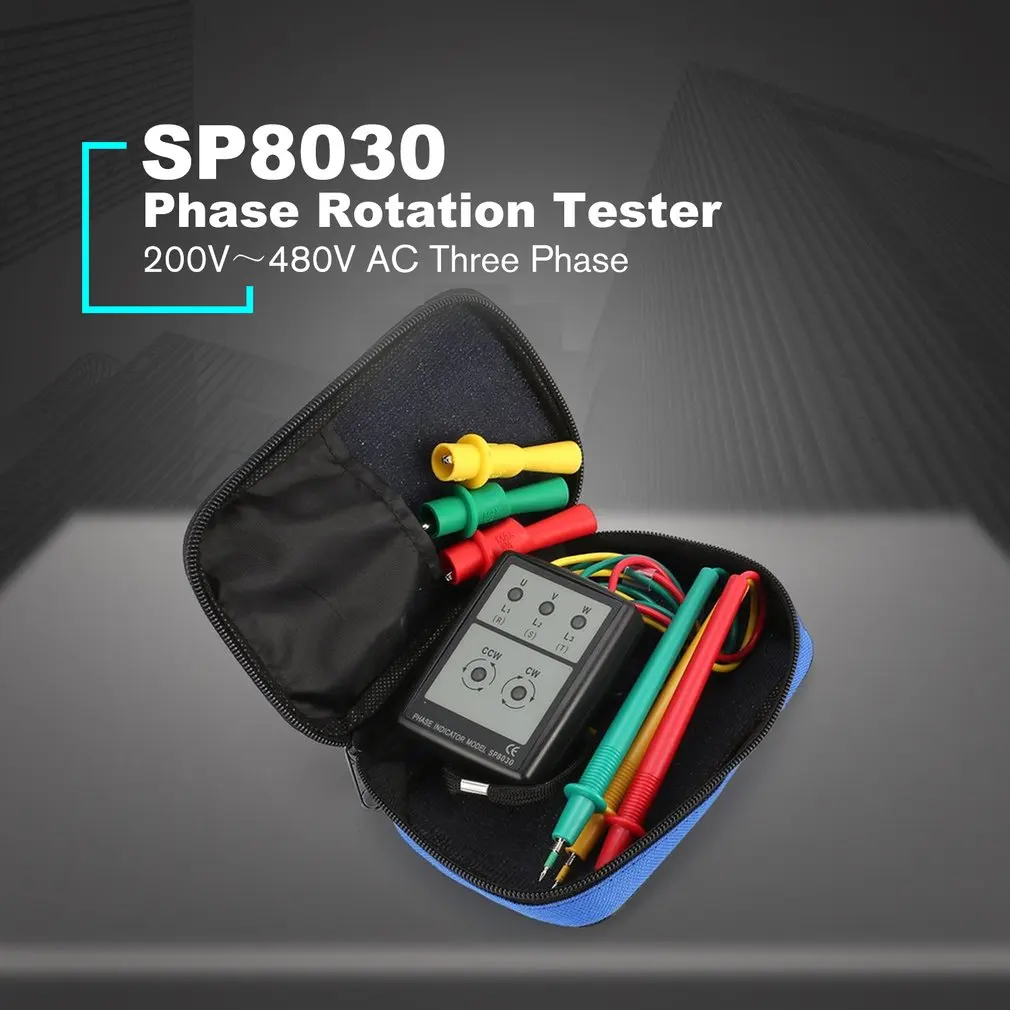 SP8030 3 Fase Rotation Tester Digitale Fase Indikator Detektor LED Buzzer fasefølge Meter Spænding Tester 200V-480V AC