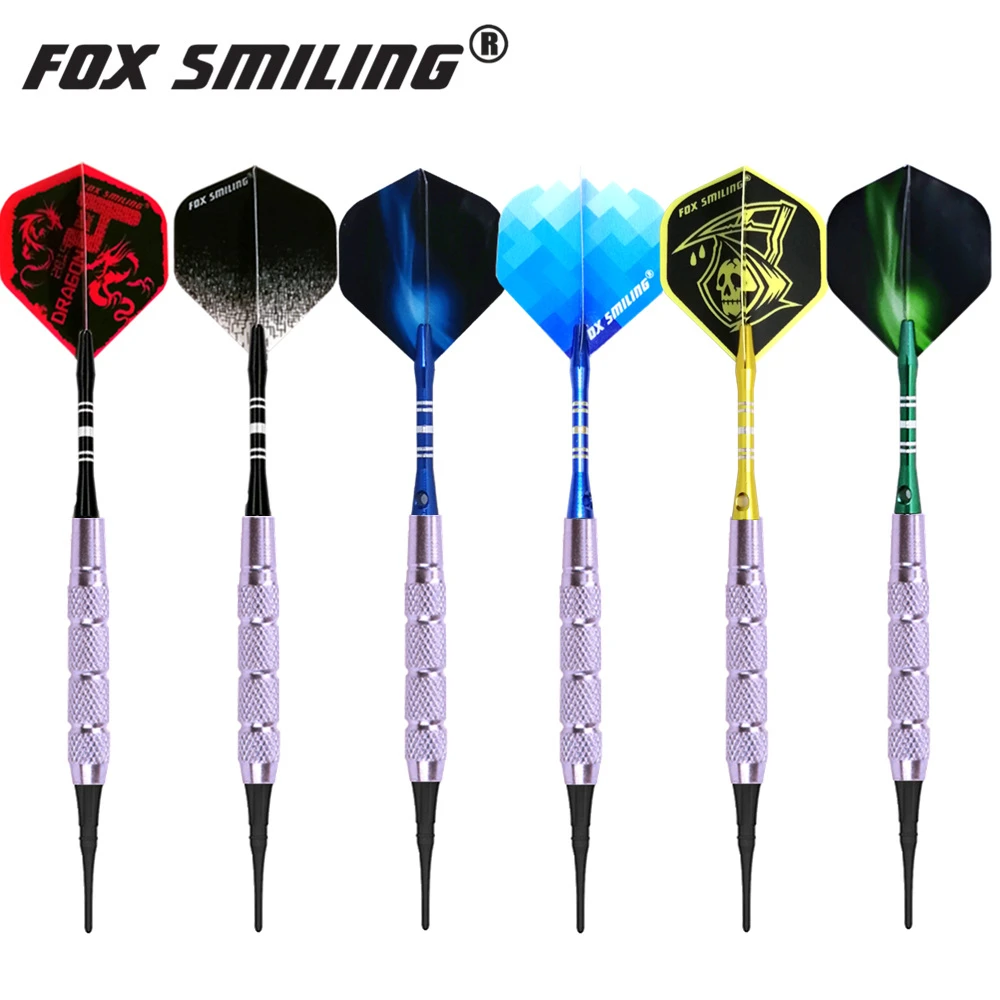 Fox Smilende 12PCS 18g Elektronisk Soft Tip Dart Med Aluminium Skaft Med 9PCS Flyvninger，60PCS Gummi O-Ring, 50STK Bløde Tips