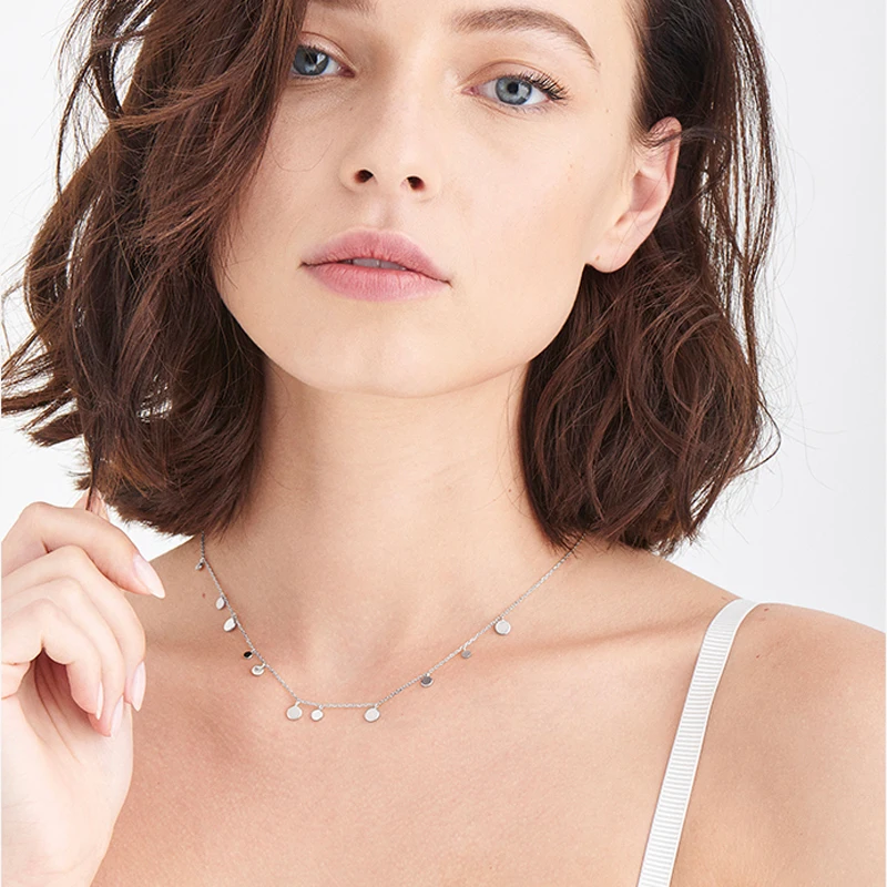Nye Trendy 925 Sterling Sølv Disc Form Choker Geometriske halskæder For Mode Kvinder Gave Fine Smykker Tilbehør NK046