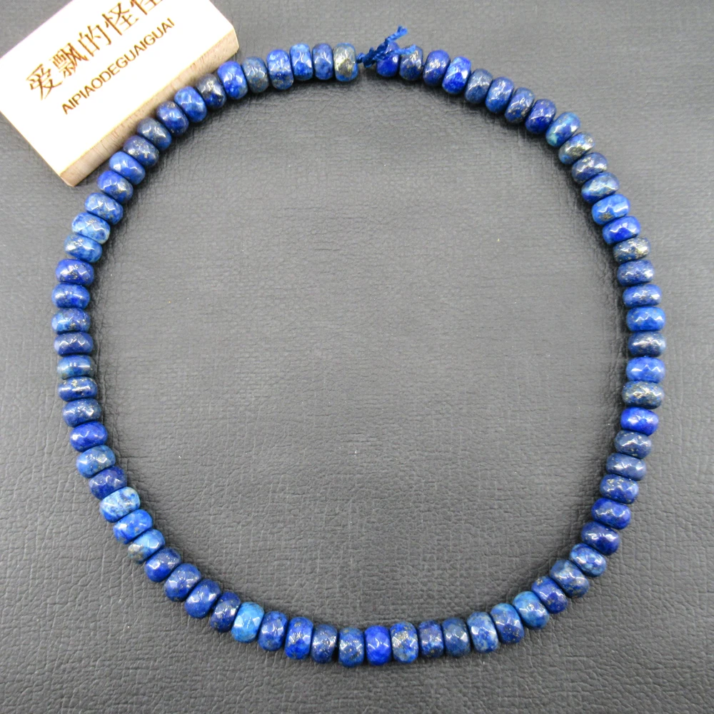 APDGG Naturlig Facetslebet Blå Lapis Lazuli Rondelle Perler 5x8mm Blå Ædelsten 15