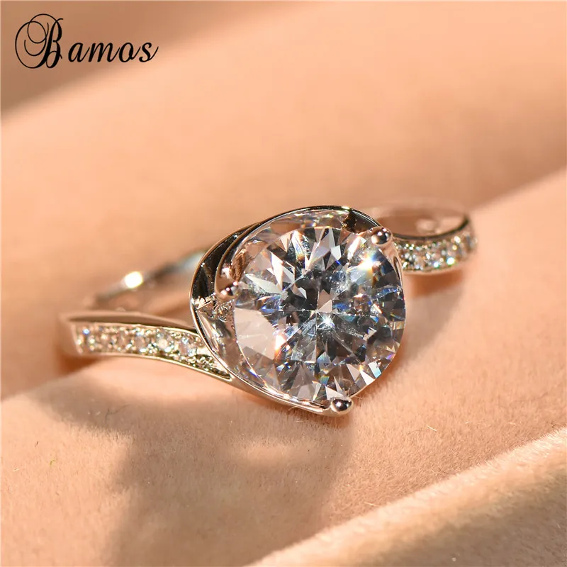 Bamos Luksus Kvindelige Zircon Sten Ring Mærke Mode Finger Ring Hvid Guld Fyldt Smykker, Vintage Bryllup Ringe Til Kvinder
