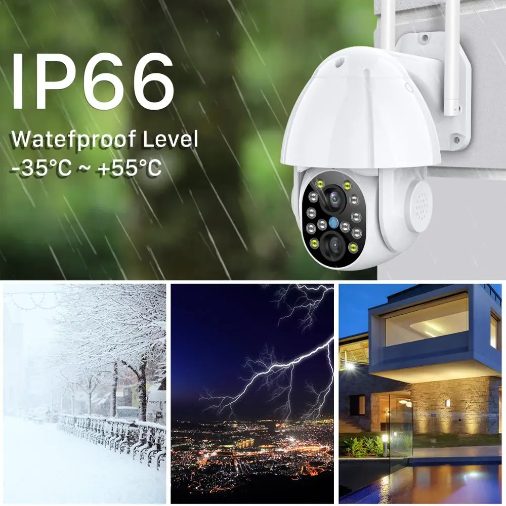 Cloud 1080P Dobbelt-Linse Trådløse PTZ-Kamera Wifi Auto Tracking Offentlig Sikkerhed Overvågning 2MP 4X Zoom Farve IR CCTV IP-Kamera