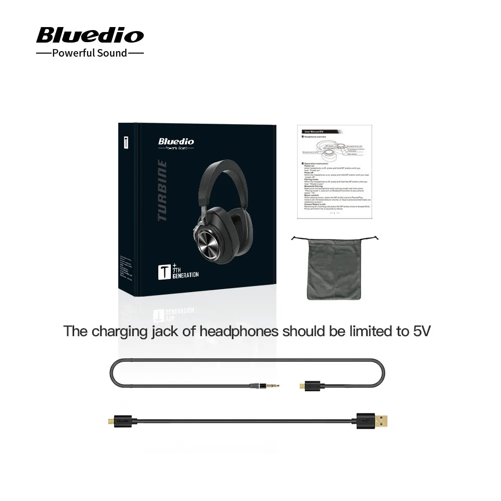 Original Bluedio T7 Plus Bluetooth-Hovedtelefoner, ANC Og Trådløst Headset HIFI-Lyd Skridt Tælle Touch Kontrol Headsets VS H2