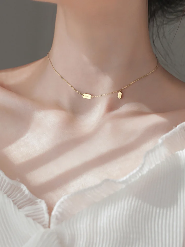 925 sterling sølv halskæde med lucky pladsen bogstav halskæde enkel temperament kravebenet kæde smykker for mode kvinde