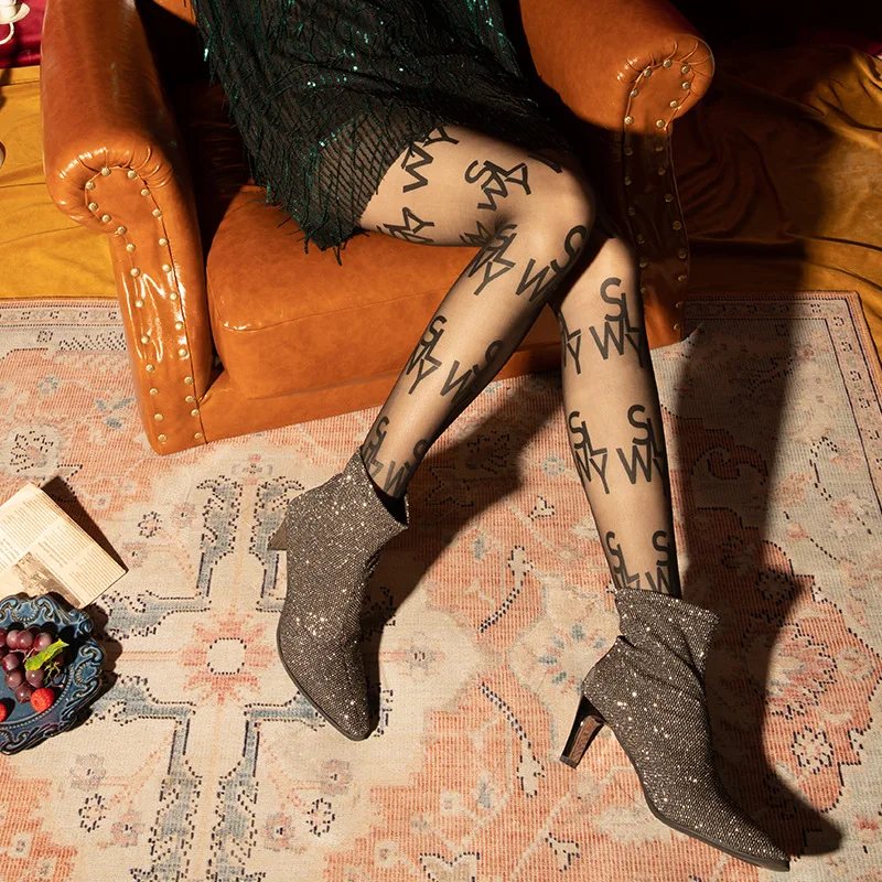 Nye Stil Mode Brand Engelsk Trykte Brev Kvinder Tights Populære Leggings Strømpebukser Ultra-Tynd Vilkårlige Skære Strømpebukser Kvinder