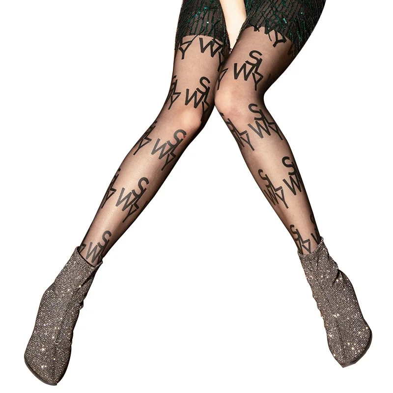 Nye Stil Mode Brand Engelsk Trykte Brev Kvinder Tights Populære Leggings Strømpebukser Ultra-Tynd Vilkårlige Skære Strømpebukser Kvinder