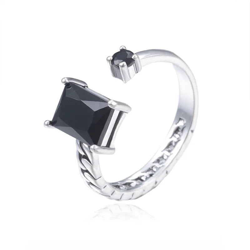 Sorte Zircon Par Ring Sterling 925 Sølv Ringe For Kvinder Åbne Elskere Ring Anillos De Plata 925 De Ley Mujer Fine Smykker