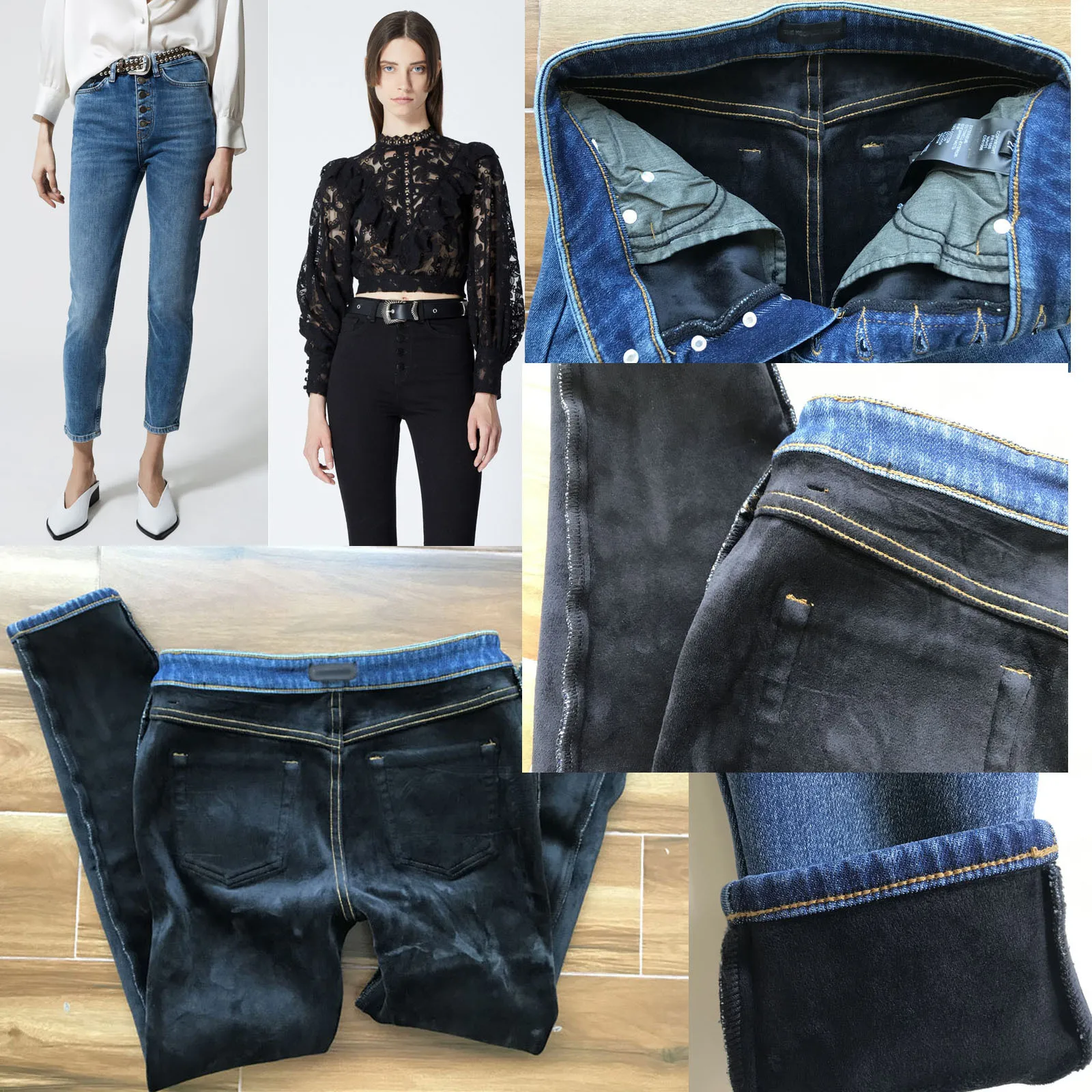 Nye Kvinder ' s Multi-Knapper Dame Jeans med Høj Talje Inde Plus Velet Slank Talje Mode Denim Bukser 2021 Nye Bukser