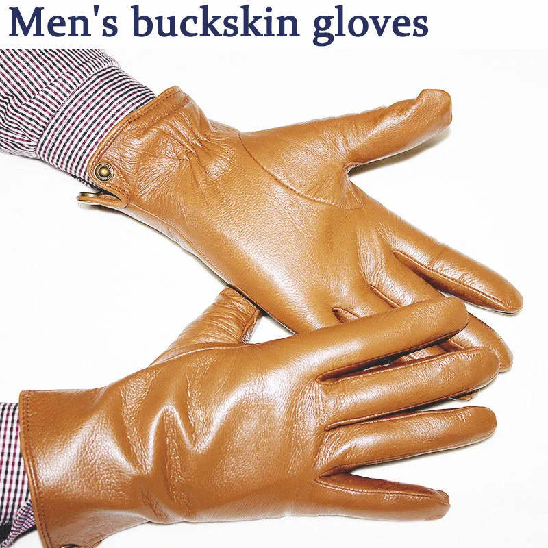 Fåreskind handsker mænds efterår og vinter plus velvet varm buckskin mønster champagne læder handsker