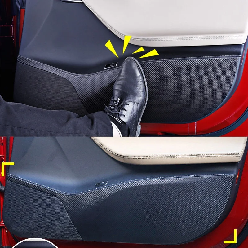 4stk/set SEEYULE Bil Døren Anti-Kick Sticker Carbon Fibre Style Anti-Dirty Kick Pad Tilbehør til Tesla Model S-2020