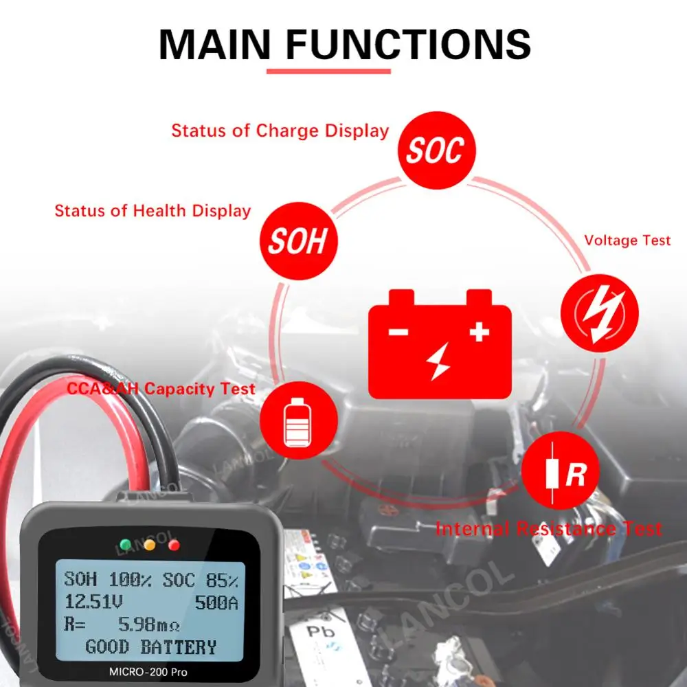 Bilens Batteri Belastning Tester MIKRO-200 pro 40-2000CCA 220AH 12/24V Automotive Digital Analyz