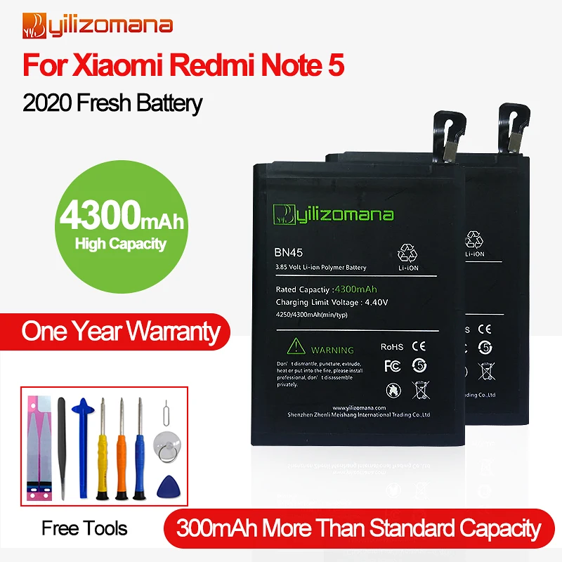 YILOZOMANA Høj Kapacitet Oprindelige Telefonens Batteri BN45 For Xiaomi Redmi Note 5 Udskiftning af Batterier 4300mAh Værktøjer