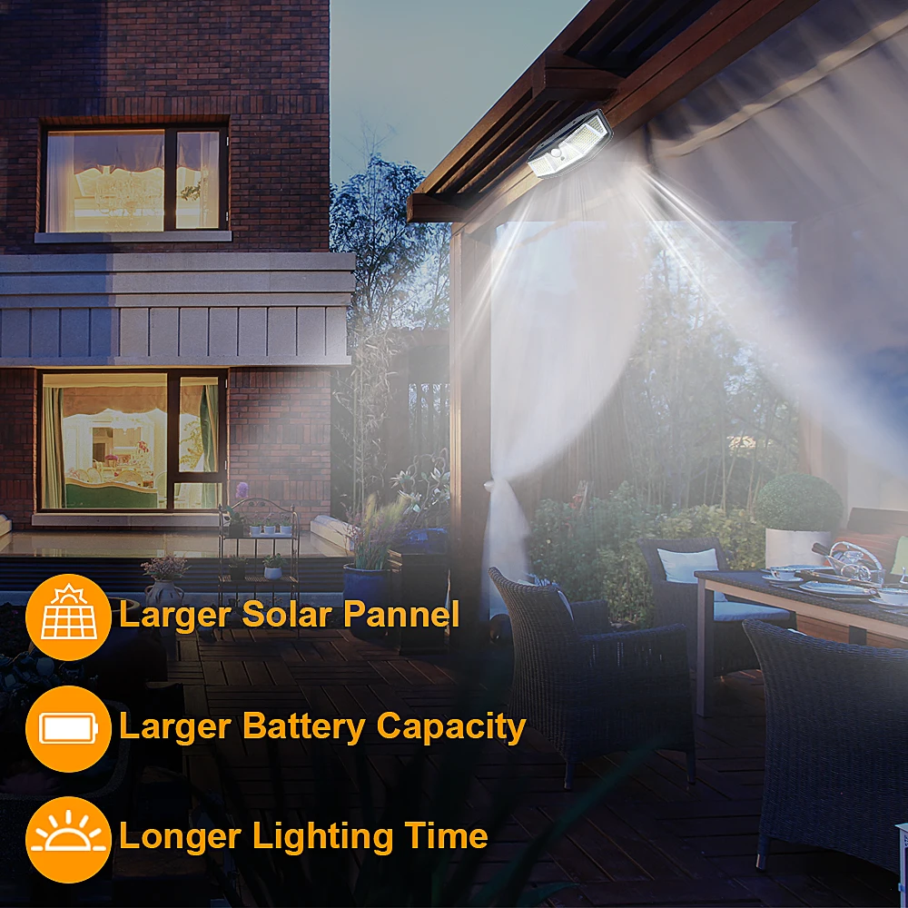Vandtæt 308 LED Solar Power-Lampen Udendørs Spotlight PIR bevægelsesføler Sol Gade Lys Nat Væg Lampe til Haven Dekoration