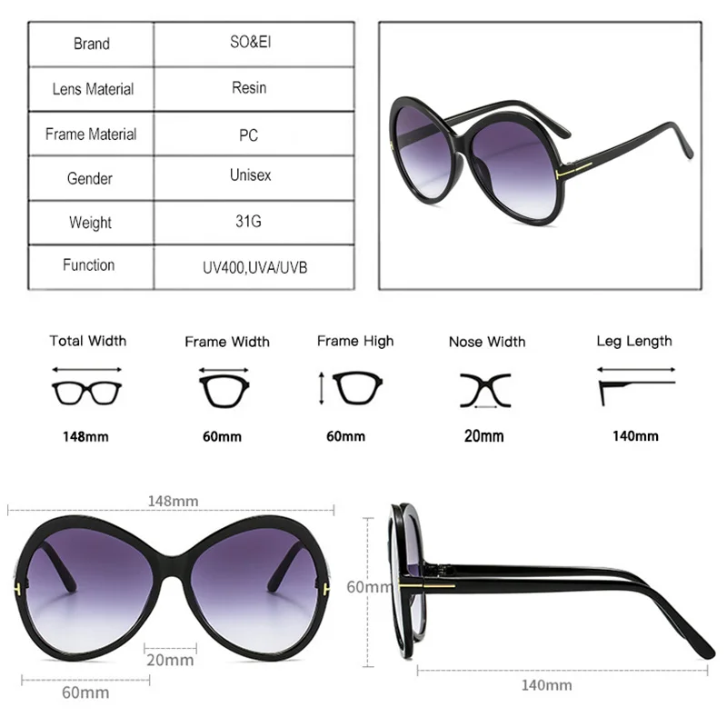 SÅ&EI Mode Overdimensionerede Runde Kvinde Solbriller Vintage Brand Designer Mænd Gradient Briller Tendens Sol Briller UV400 Store Nuancer