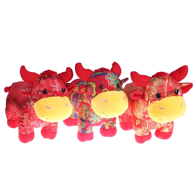 30cm År 2021 Kinesiske Stjernetegn Okse Kvæg Plys Legetøj Rød Malkeko Mascot Bløde Dukke Nye