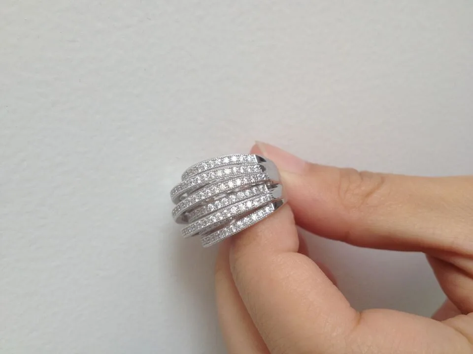 Luksus AAA cubic zirconia micro bane indstilling, multi-lag klar sten fuld finger ring,Bryllup&Fest Smykker til Kvinder R0995