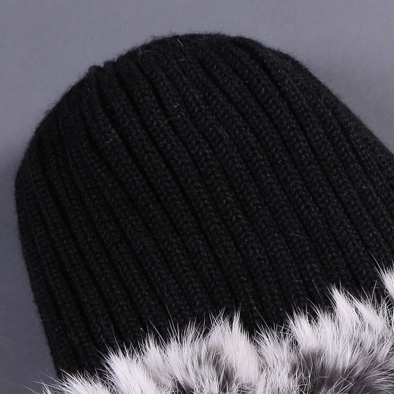 Vinteren Elastisk Naturlige, Bløde Satin Silver Fox Fur Hat Kvinder Strikket Ægte Kanin Pels Hatte Strikket Dame Pels Hætte