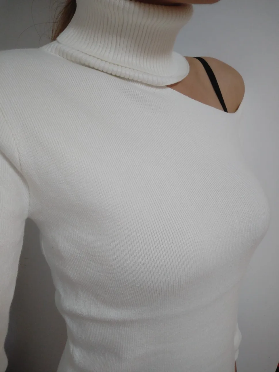 Kvinder Tøj Strikket Sweater Off Skulder Pullovere Trøje til Kvinder langærmet Rullekrave Kvindelige Jumper Sexet Tøj