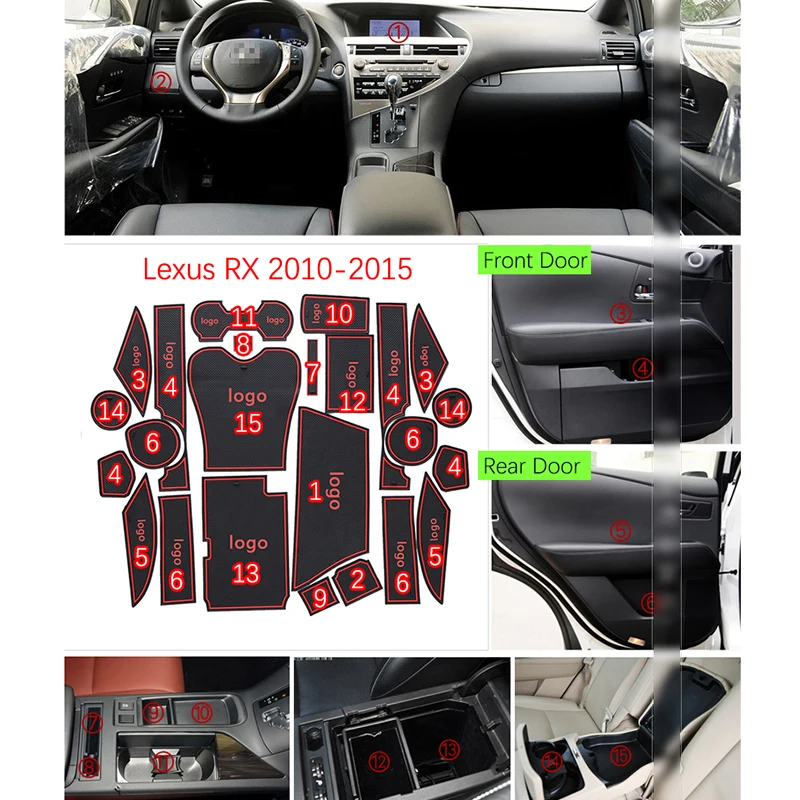 Anti-slip Døren Gummi Kop Pude til Lexus RX 2010~RX270 RX350 RX450h 270 350 450h Red Groove Mat Bil Indvendigt Tilbehør