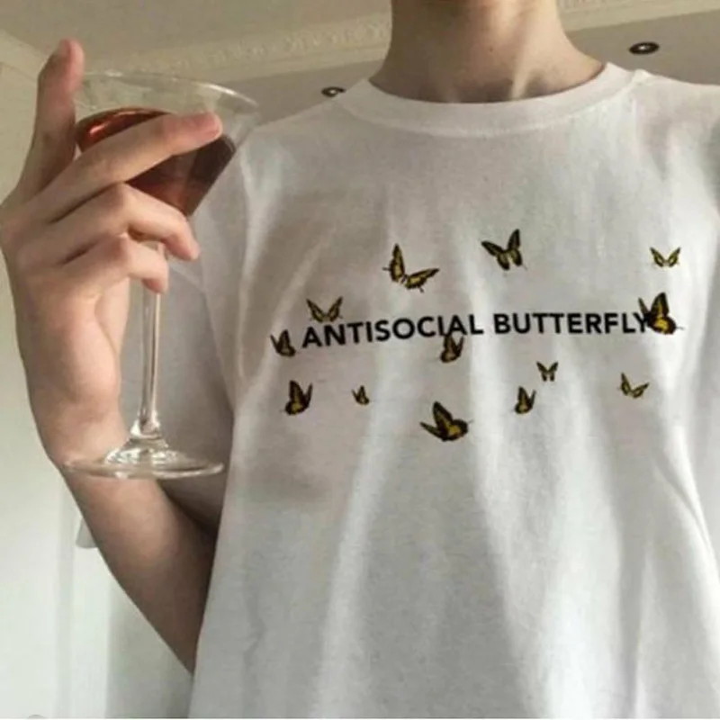 Antisocial Butterfly T-shirt Kvinder Harajuku Sjove Grafiske Tees Sommeren Damer Korte Ærmer Æstetisk Tøj Poleras Mujer