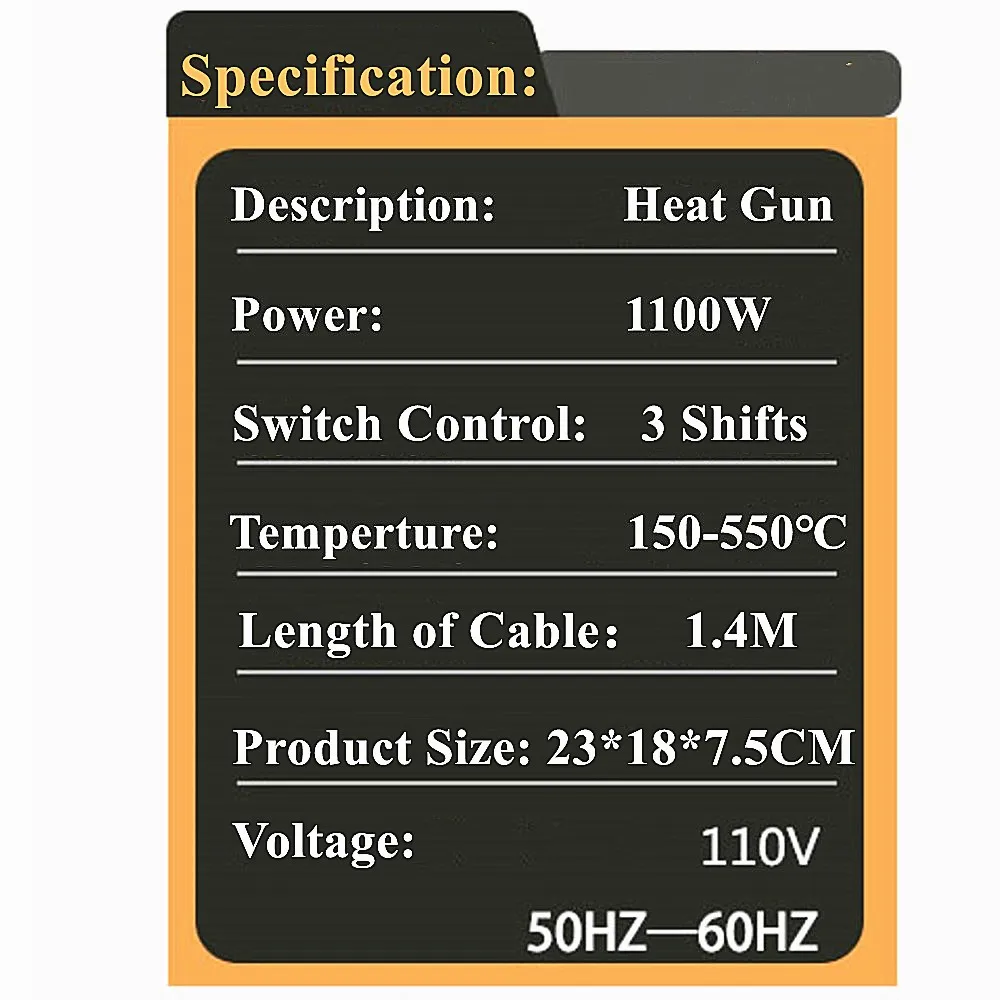 Varmepistol Effekt 2000W med Varm Luft Pistol 500 °C, Beskyttelse mod Overbelastning med 4 Metal Dyse Skrumpe Indpakning/Rør, Maling Fjernelse