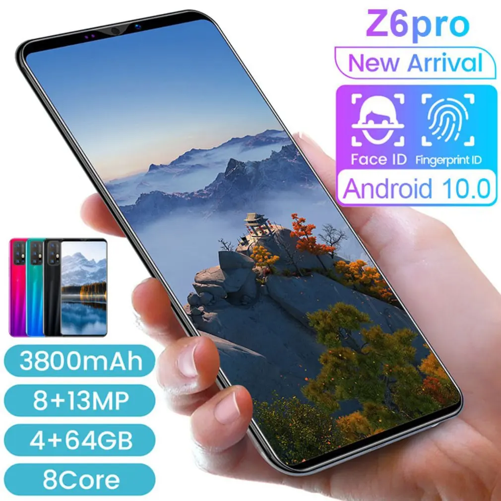 Z6 Pro Smartphone 5.8 Tommer Skærm Smartphone 512M+4G Android-Smartphone, 3D-Glas Belagt Back Cover Black