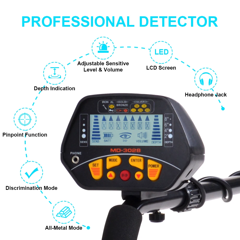 Håndholdt metaldetektor Pinpointers Detector De Metais Detecteur Professionel MD-3028 Vandtæt Guld-Detektor-Maskine