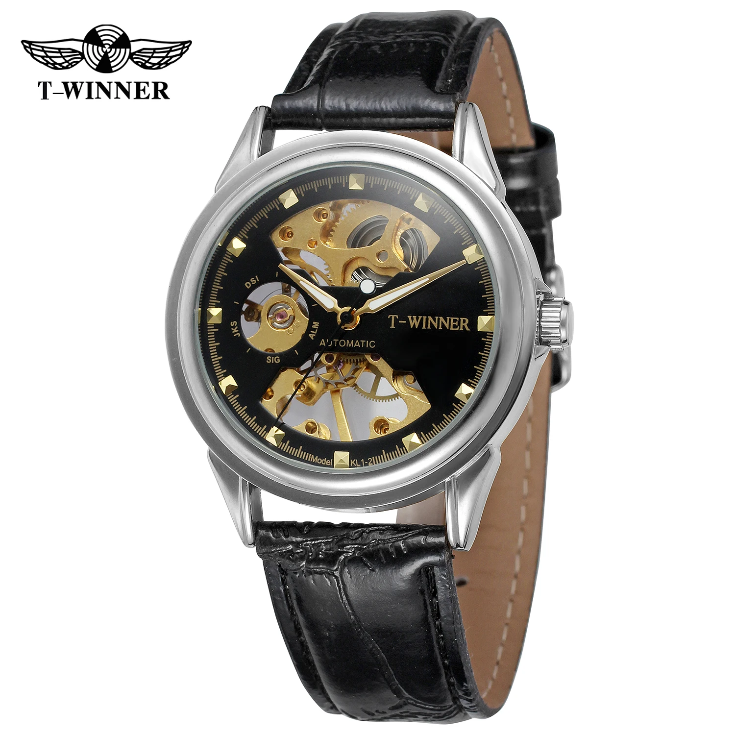 T-VINDER watch mode trend sort læder bælte casual luxury automatisk mand håndled mekanisk ur