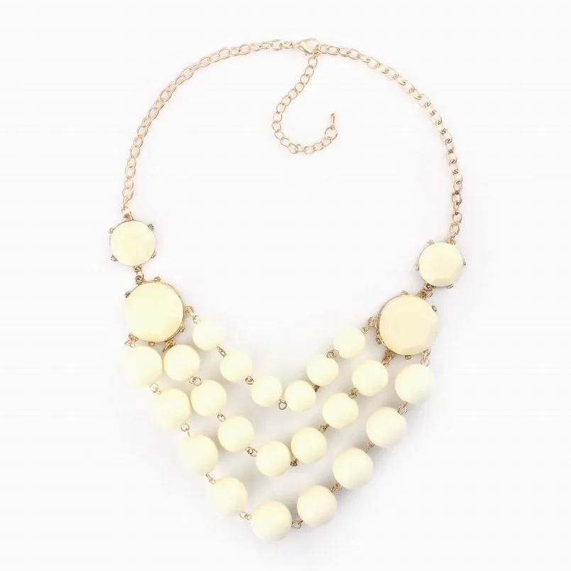 Ny Mode Guld Farve Kæde Bib Bolden Perle Halskæde Design Statement Smykker til Kvinder