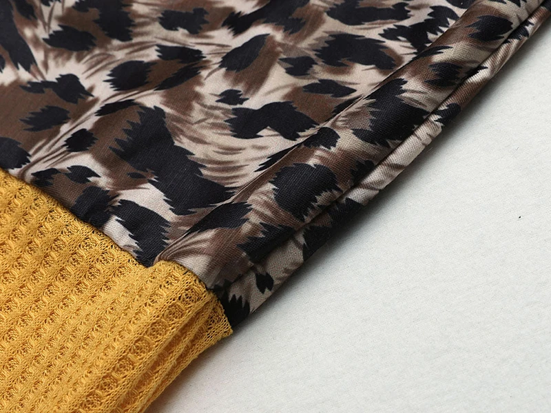 2019 Kvinder Efteråret Sexet Afslappet O-Hals Lange Ærmer Trykt Leopard Patchwork Strikkede Pullovers Slanke Damer Mode Sweater SJ4158E
