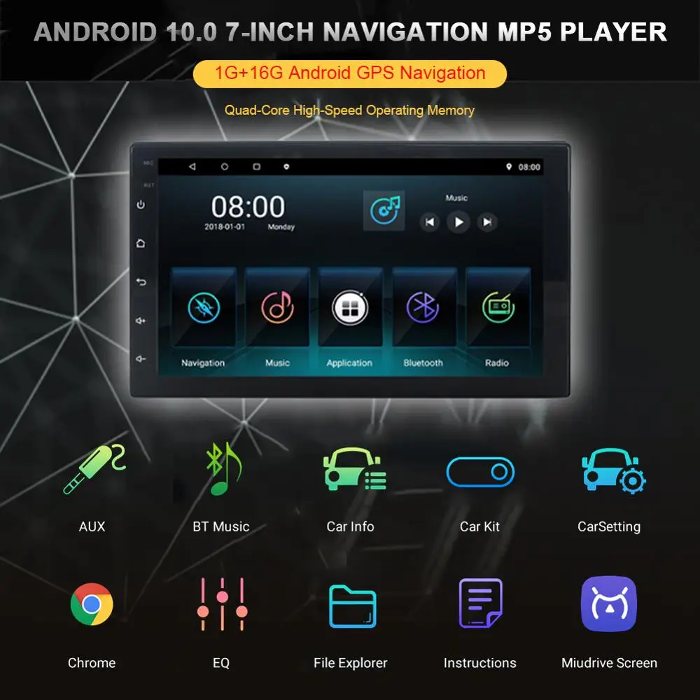 Bil-Radio, Bluetooth, 2-Din-In-Dash MP5/4/3 Afspiller med GPS-7