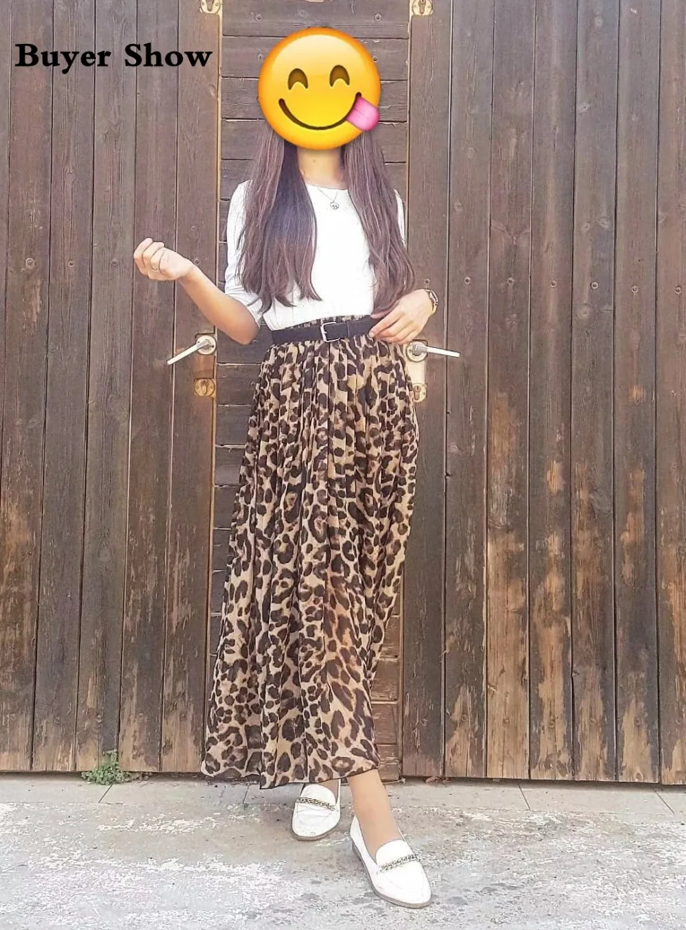 TingYiLi Sommeren Kvinder Lang Leopard Print Elastisk Nederdel Med Høj Talje Chiffon Plisseret Slim Fit Afslappet Maxi Nederdel