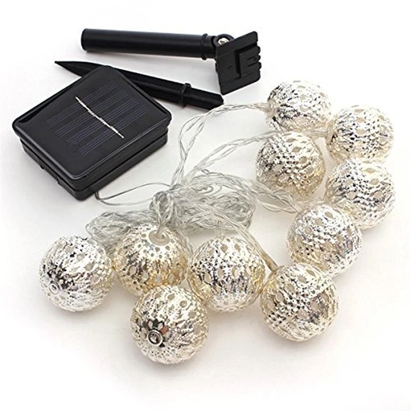 10 LED Solar Retro Stål Bolden Drevet Offentlig String Lys Vandtæt til udendørs Gårdhave Party Bryllup juletræer