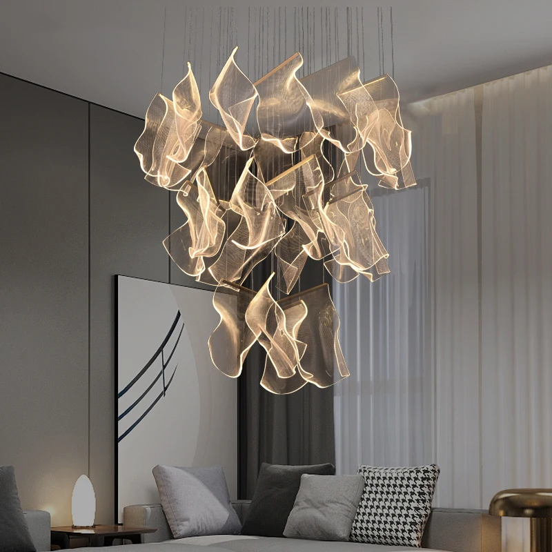 Postmoderne Kreative LED Lysekrone Duplex Roterende Trappe Light Guide Hængende Lampe Stue Justerbar Armaturer