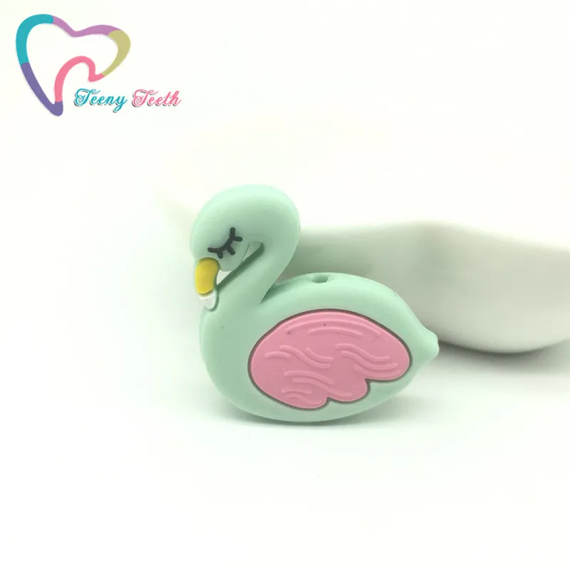 5PCS Lidt Silikone Swan Baby Vedhæng Perler Begyndervanskeligheder Halskæde Tilbehør BPA-Frie Flamingo Silikone Tygge Charms Baby Brusebad Gave