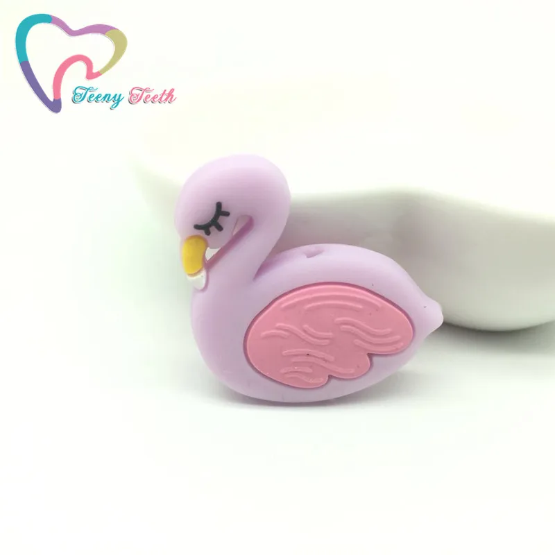 5PCS Lidt Silikone Swan Baby Vedhæng Perler Begyndervanskeligheder Halskæde Tilbehør BPA-Frie Flamingo Silikone Tygge Charms Baby Brusebad Gave