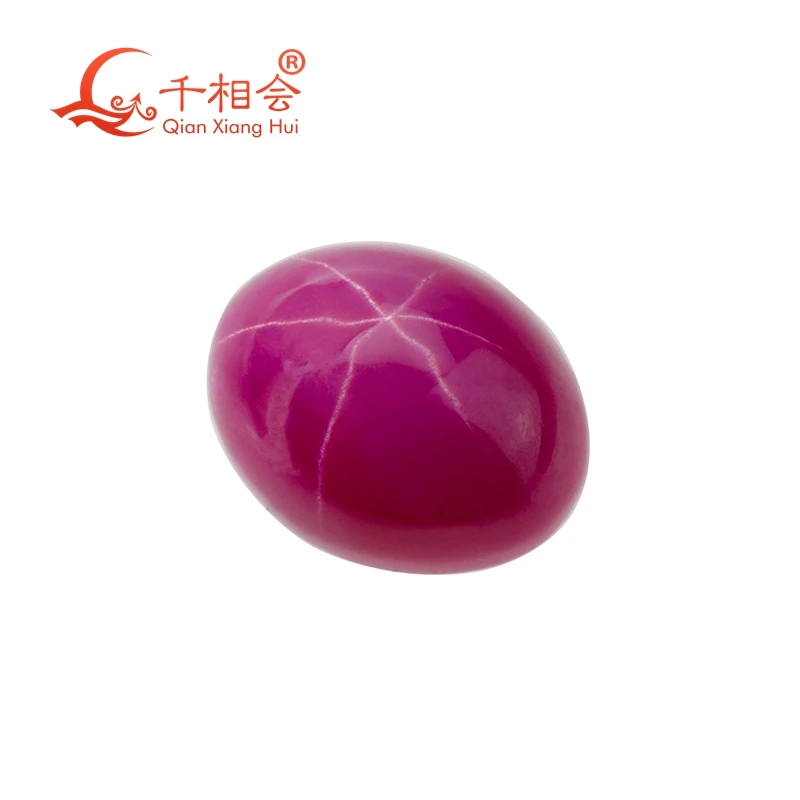 Oval form Kunstig stjerne ruby rød farve, fladskærms tilbage cabochonslebet løs perle sten
