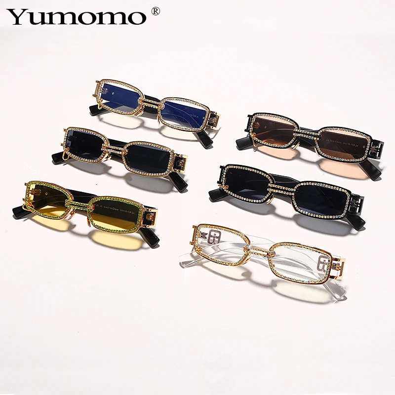 2020 Vintage Diamant Solbriller Kvinder Luksus Square Solbriller Mænd Rhinestone Solbriller Steampunk Brand Designer Briller UV400