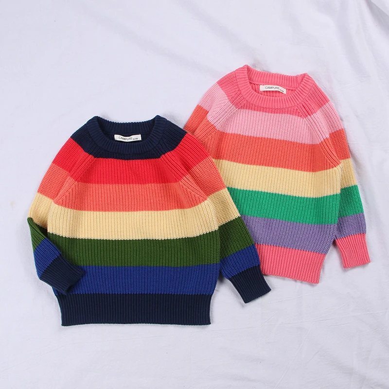 2020 Baby Dreng Pige Regnbue Stribet Langærmet Kint Sweater Mode Drenge Piger Trøjer Efteråret Lille Barn, Børn, Tøj Toppe Outfit