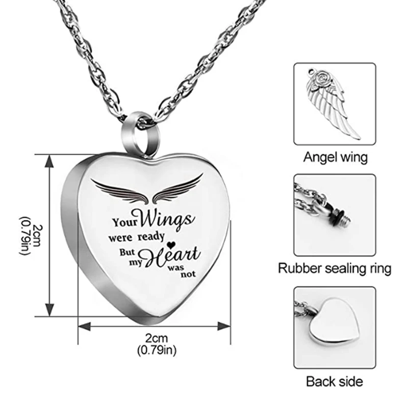Angel Wing Charm Hjerte Kærlighed 12 Farver Crystal Urn Halskæde Til Aske Kremering Smykker Vedhæng