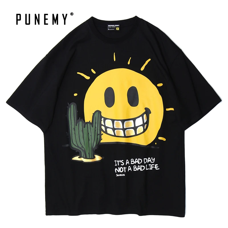 Mænd T-Shirt Hip Hop Store Smil Mønster Print Korte Ærmer 2020 Spring Ny Ren Bomuld Casual Streetwear Harajuku Mænds T-Shirt