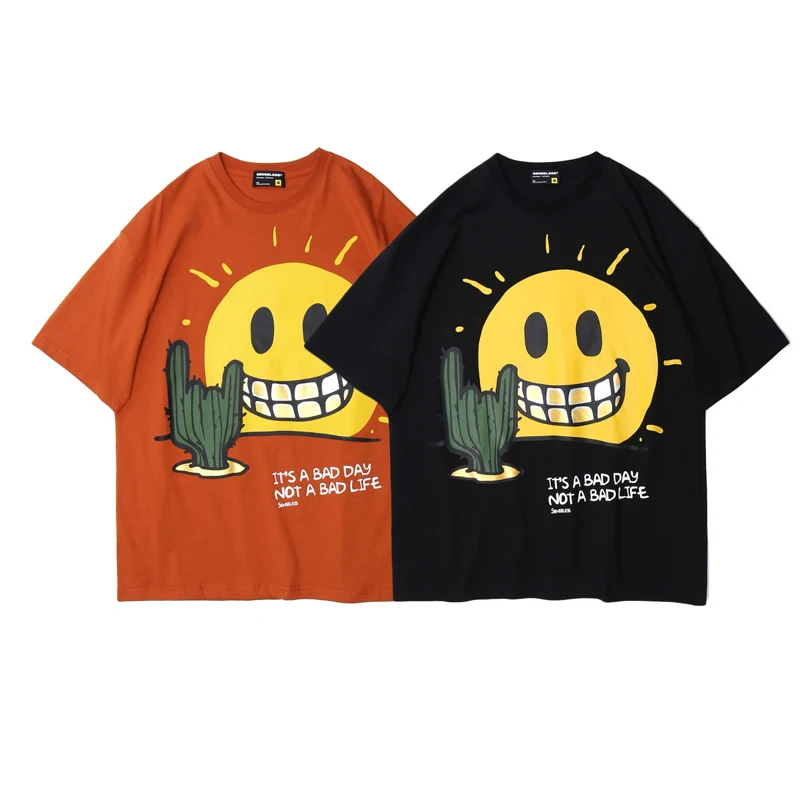 Mænd T-Shirt Hip Hop Store Smil Mønster Print Korte Ærmer 2020 Spring Ny Ren Bomuld Casual Streetwear Harajuku Mænds T-Shirt