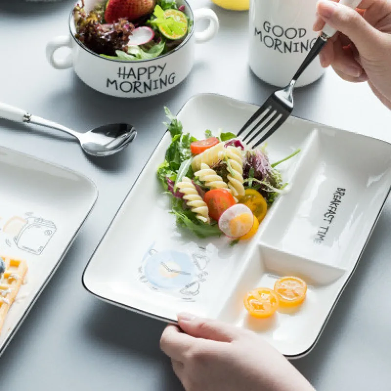 Nordic Service Sæt, som Adskiller Plader Keramisk Porcelæn Frugt Snacks Retter, Ske og Gaffel Sæt til Køkkenredskaber, ik