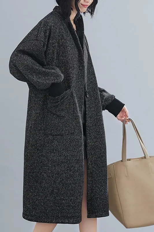 Plus Størrelse Stå Krave Vindjakke Retro Mode Løs Lange Afsnit med Lange ærmer stå krave løs uldne frakke 2019 ny