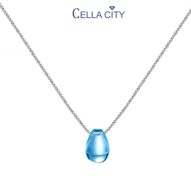 Cellacity Kvindelige Blå Krystal Kravebenet Kæde Enkle Sølv 925 Smykker, Ædelstene, halskæder for Kvinder Vand Dråbe Vedhæng Smykker